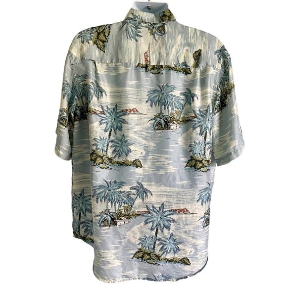 Roundtree & Yorke Short Sleeve Tropical Beach Button Down Silk Shirt Men's Large - Picture 5 of 9